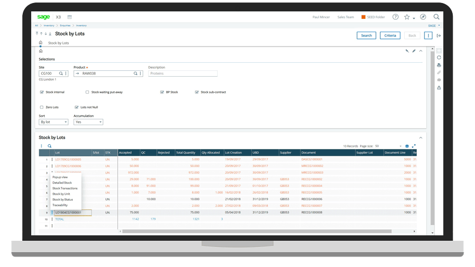 Traceability and Visibility Screenshot